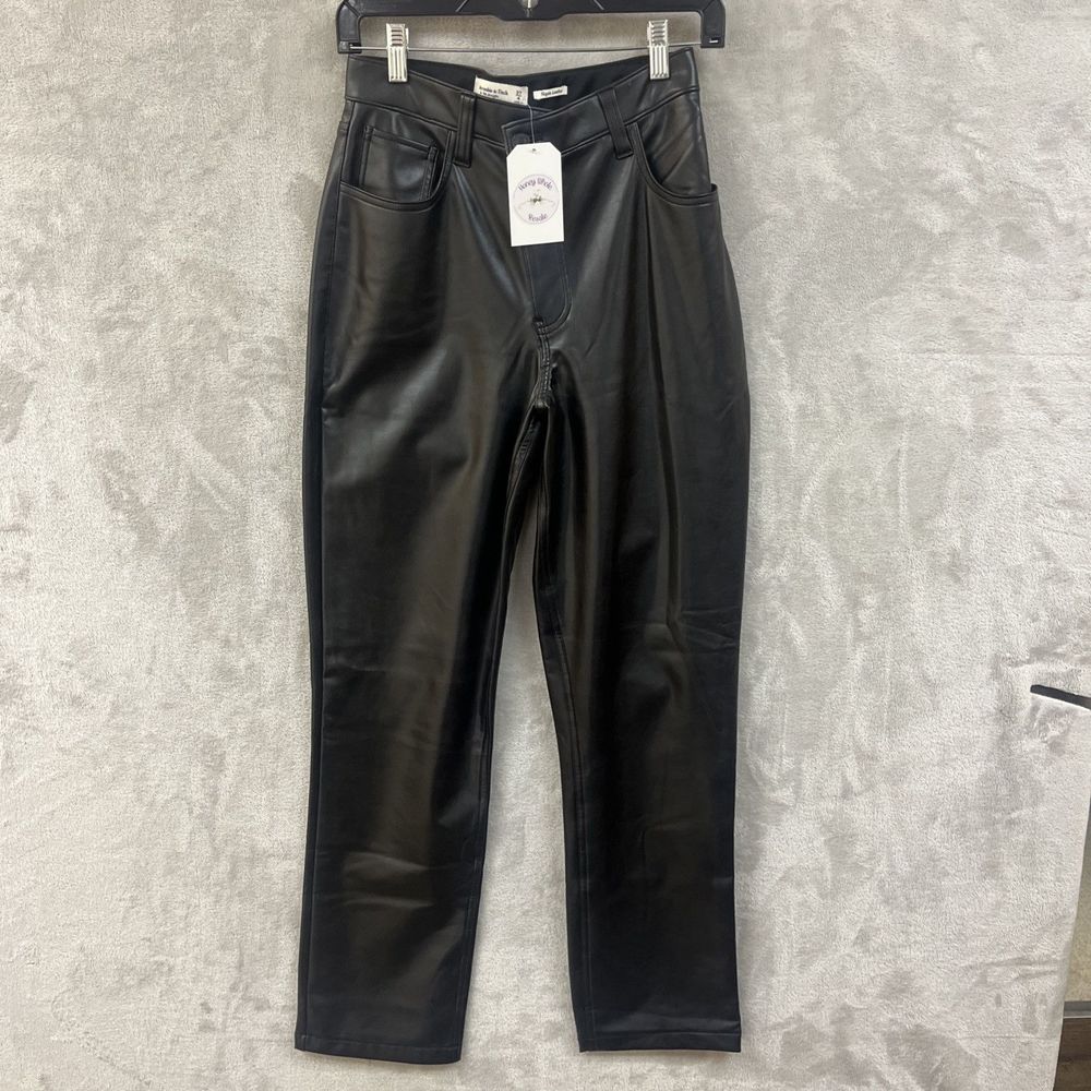 Abercrombie & Fitch Black Faux Leather Straight Leg Pants